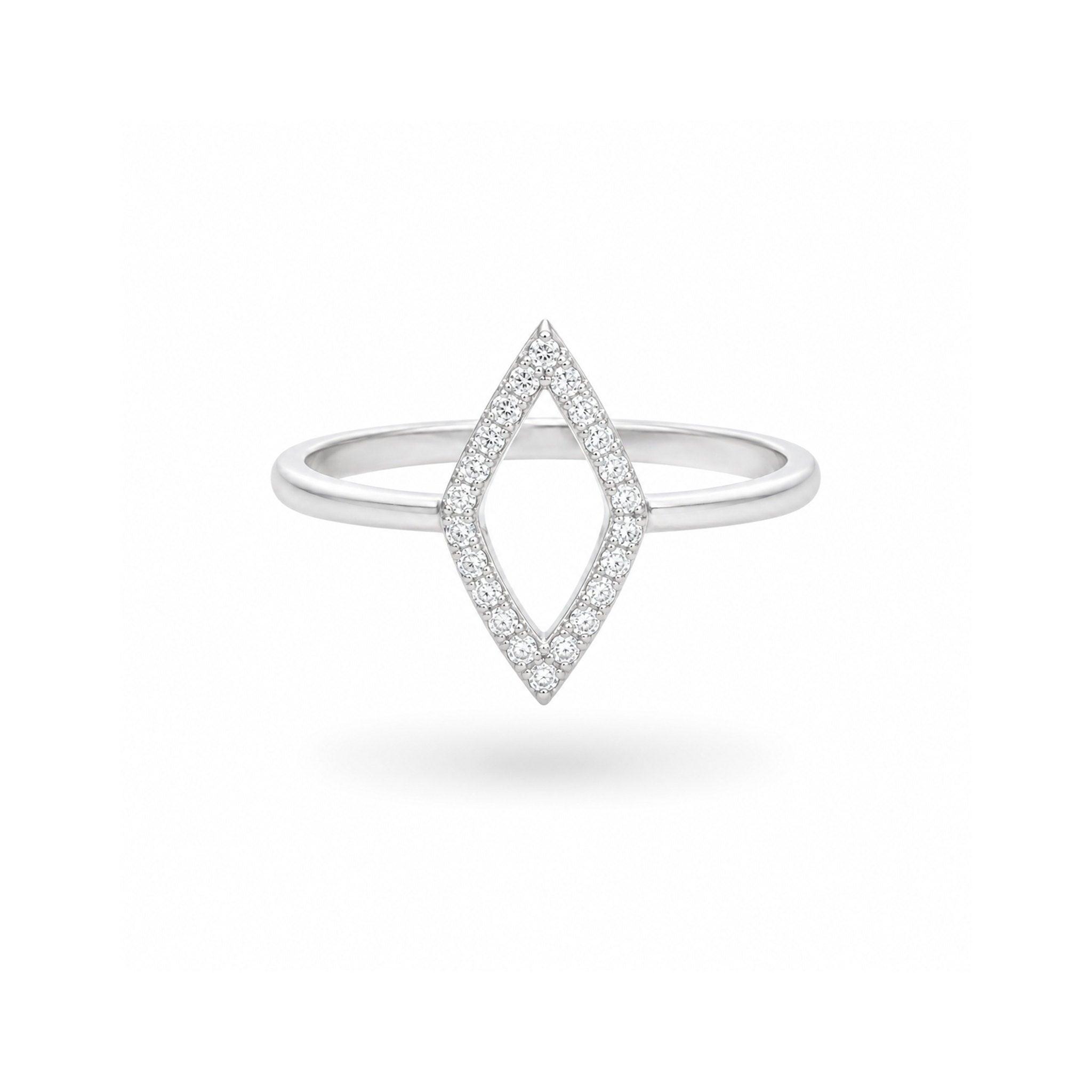 925 Sterling Silver Geometric Rhombus Pavé Zircon Ring