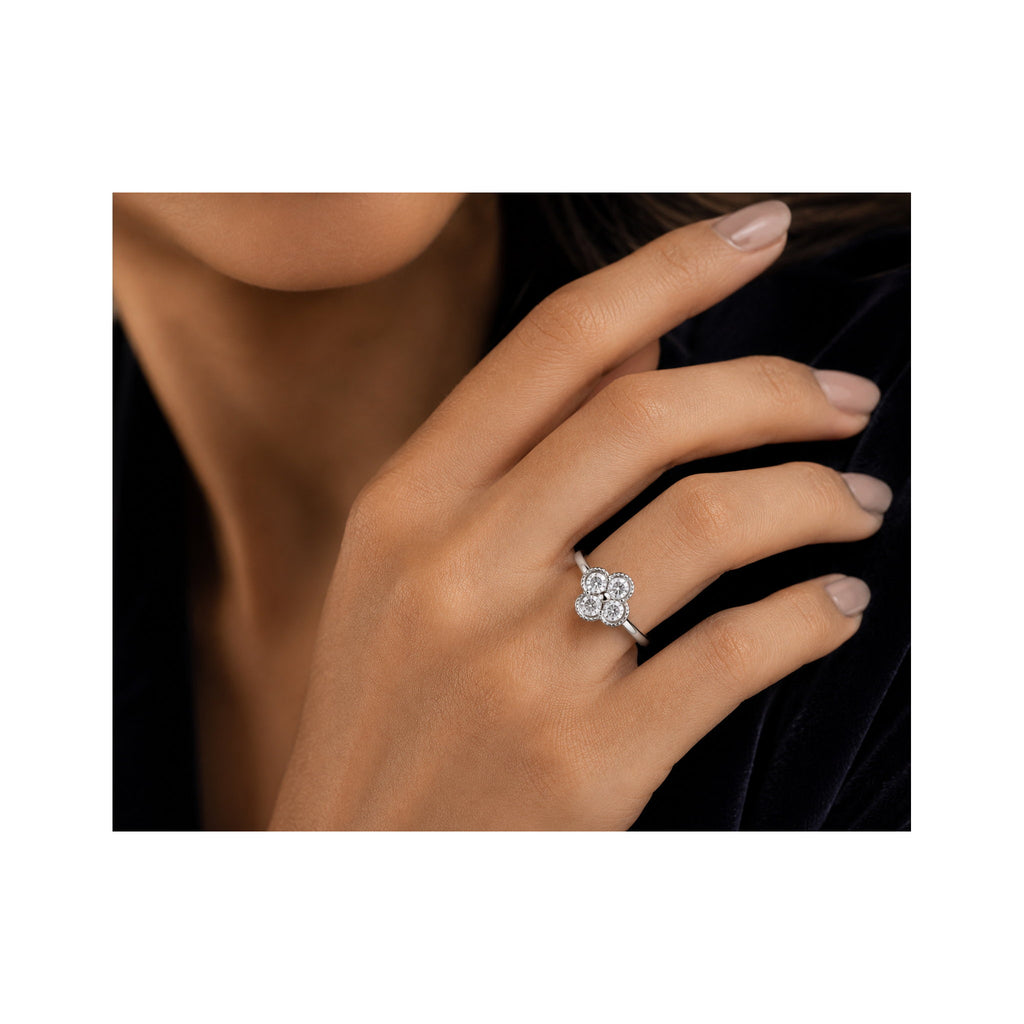 925 Sterling Silver Floral Clover Cluster Ring
