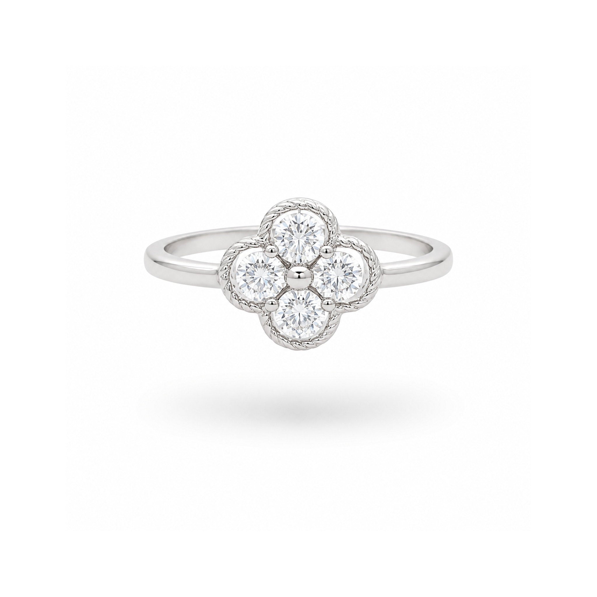 925 Sterling Silver Floral Clover Cluster Ring