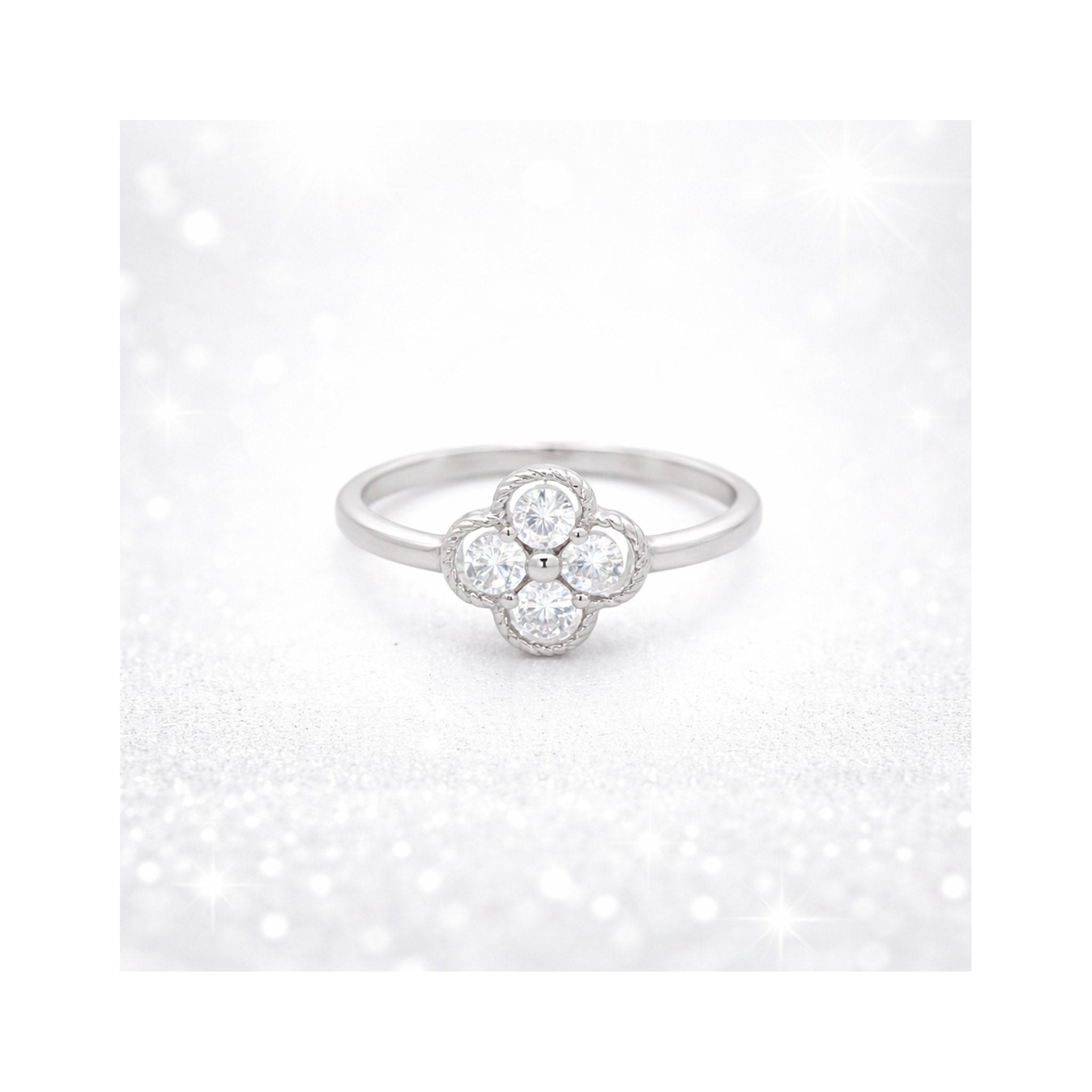 925 Sterling Silver Floral Clover Cluster Ring