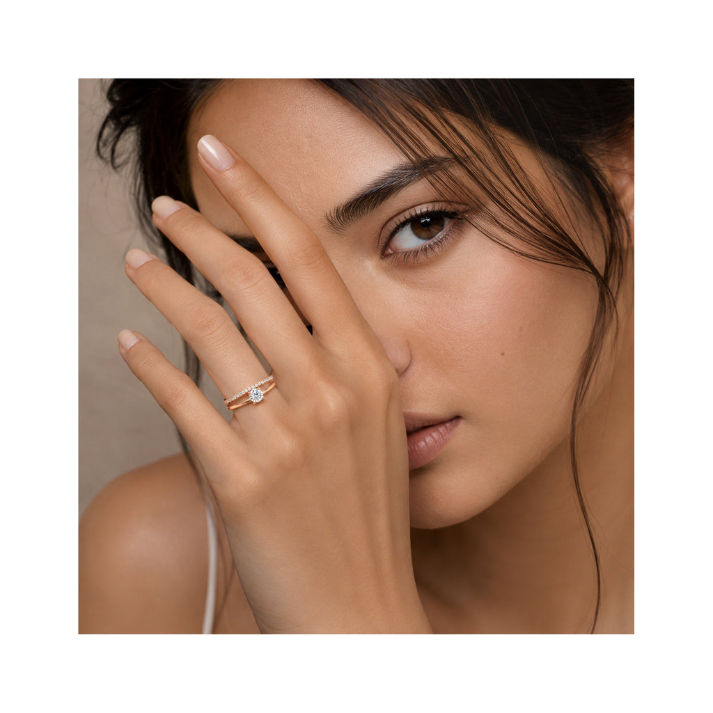 925 Sterling Silver Rose Gold Plated Round Brilliant Zircon Split Shank Ring