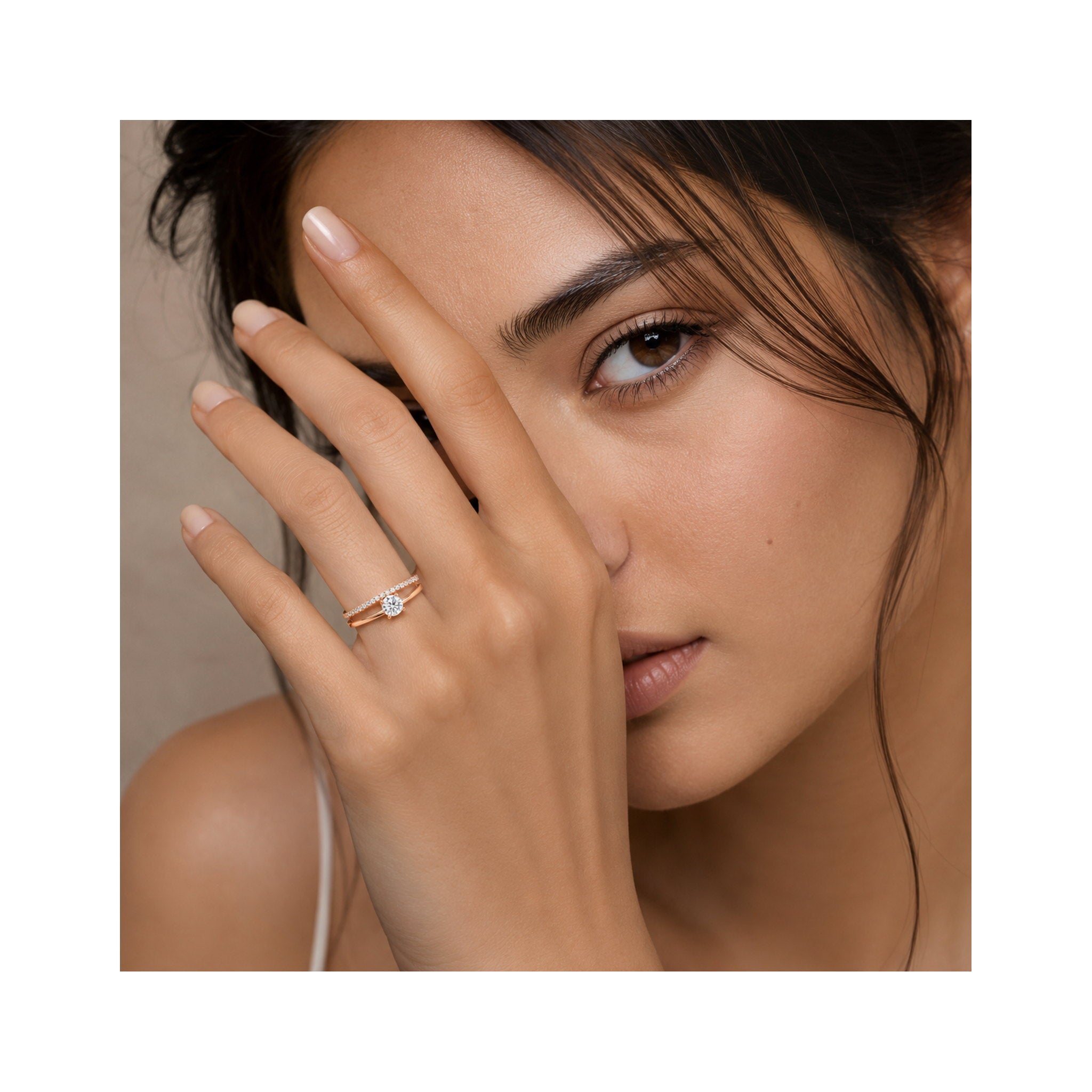 925 Sterling Silver Rose Gold Plated Round Brilliant Zircon Split Shank Ring