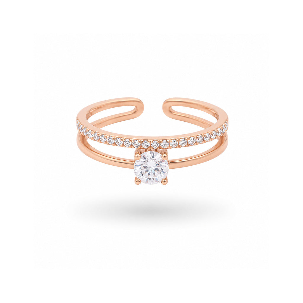 925 Sterling Silver Rose Gold Plated Round Brilliant Zircon Split Shank Ring