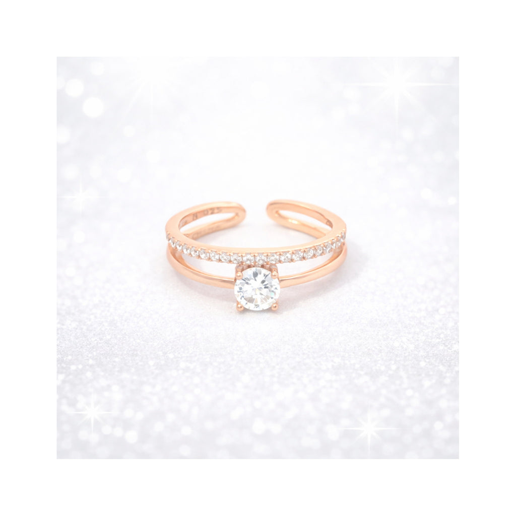 925 Sterling Silver Rose Gold Plated Round Brilliant Zircon Split Shank Ring
