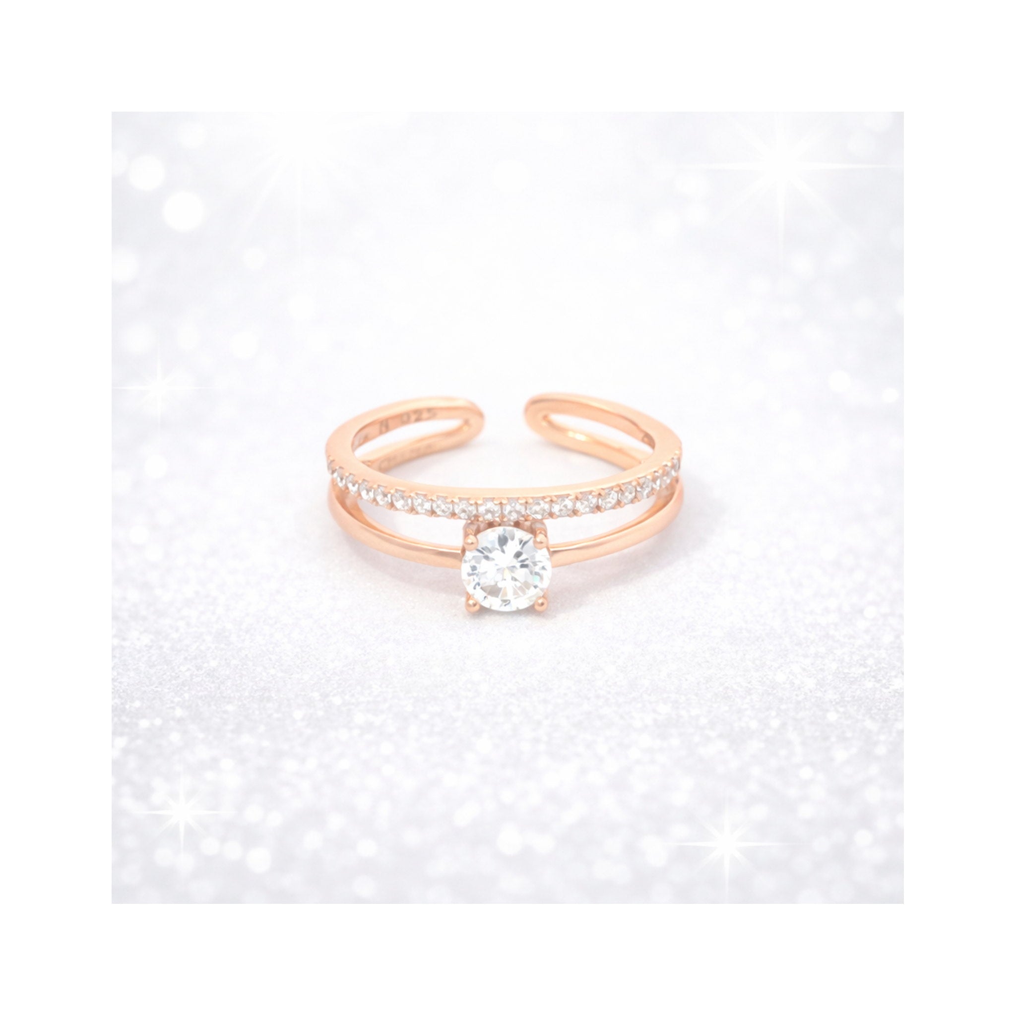 925 Sterling Silver Rose Gold Plated Round Brilliant Zircon Split Shank Ring