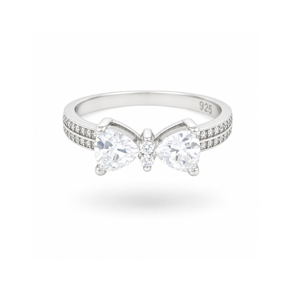 925 Sterling Silver Pear-Cut Zircon Bow Motif Ring