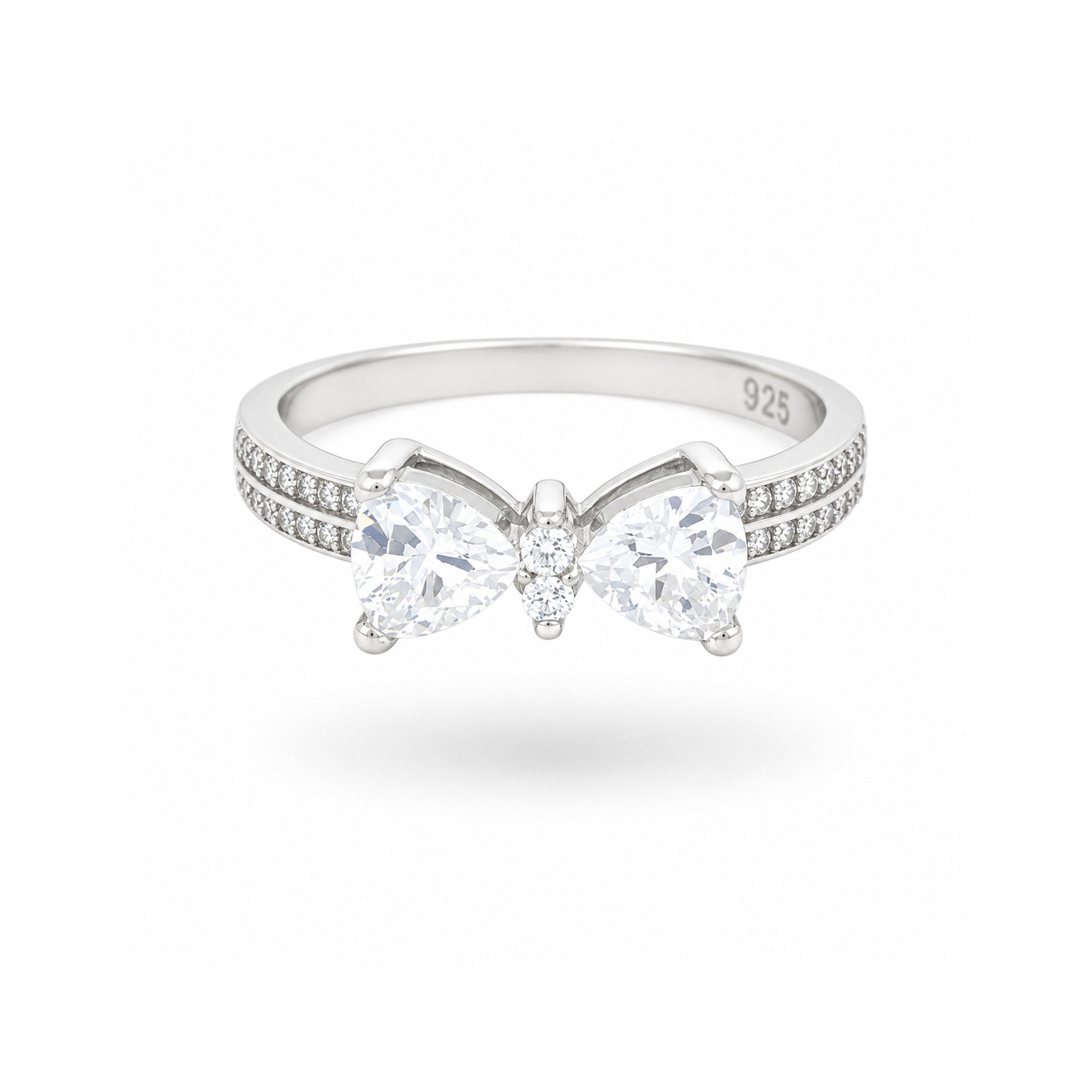 925 Sterling Silver Pear-Cut Zircon Bow Motif Ring