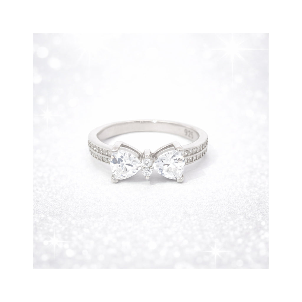 925 Sterling Silver Pear-Cut Zircon Bow Motif Ring