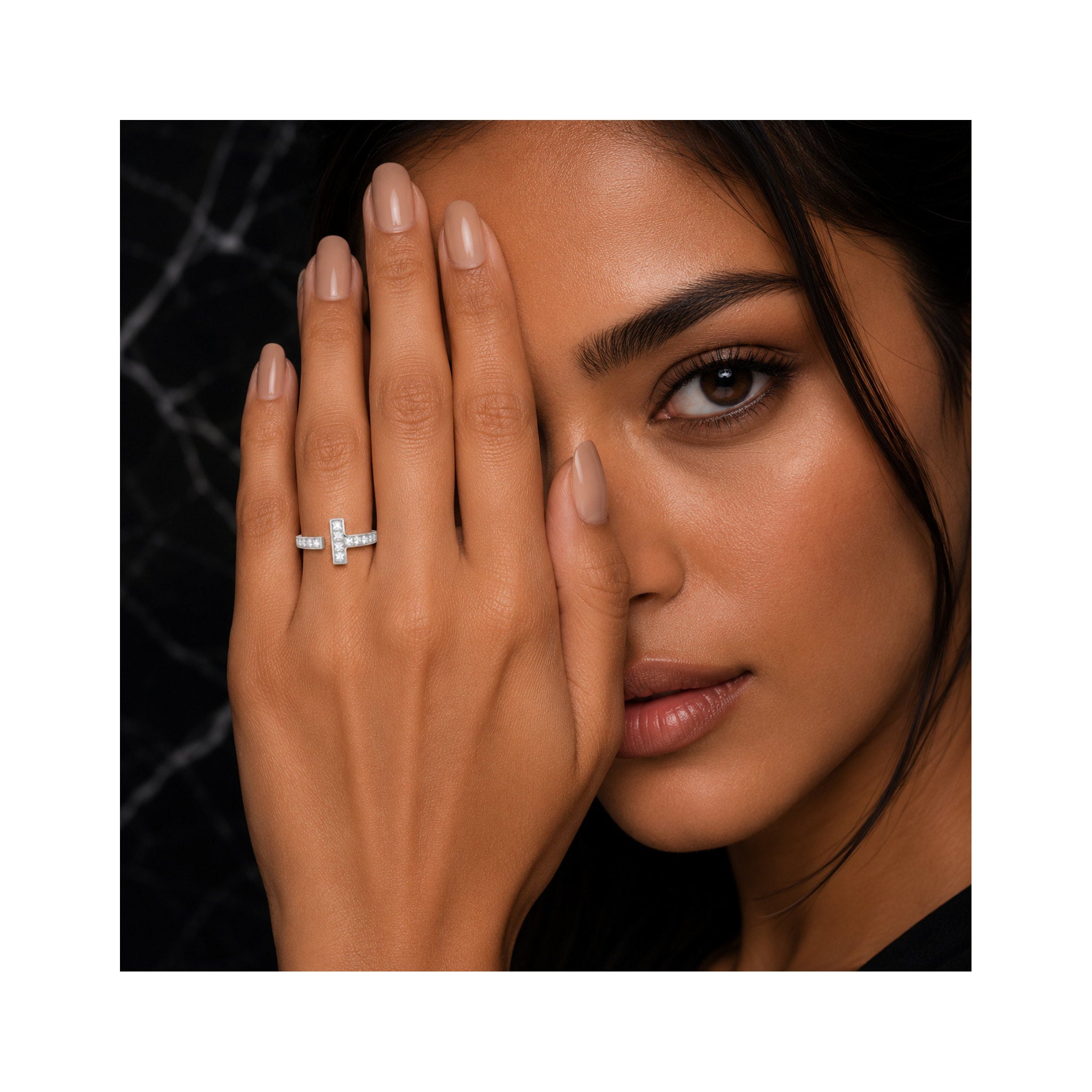 925 Sterling Silver Square-Cut Zircon Band Ring