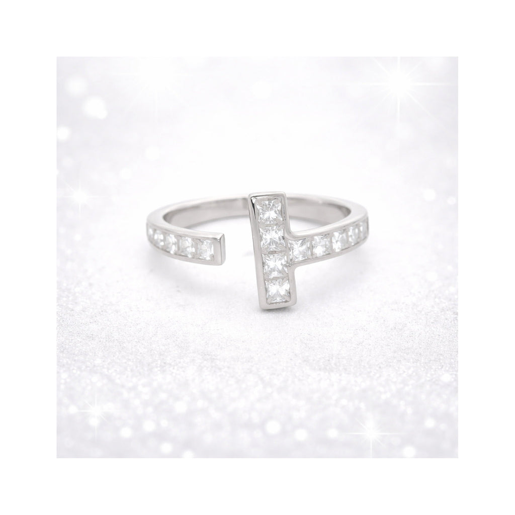 925 Sterling Silver Square-Cut Zircon Band Ring