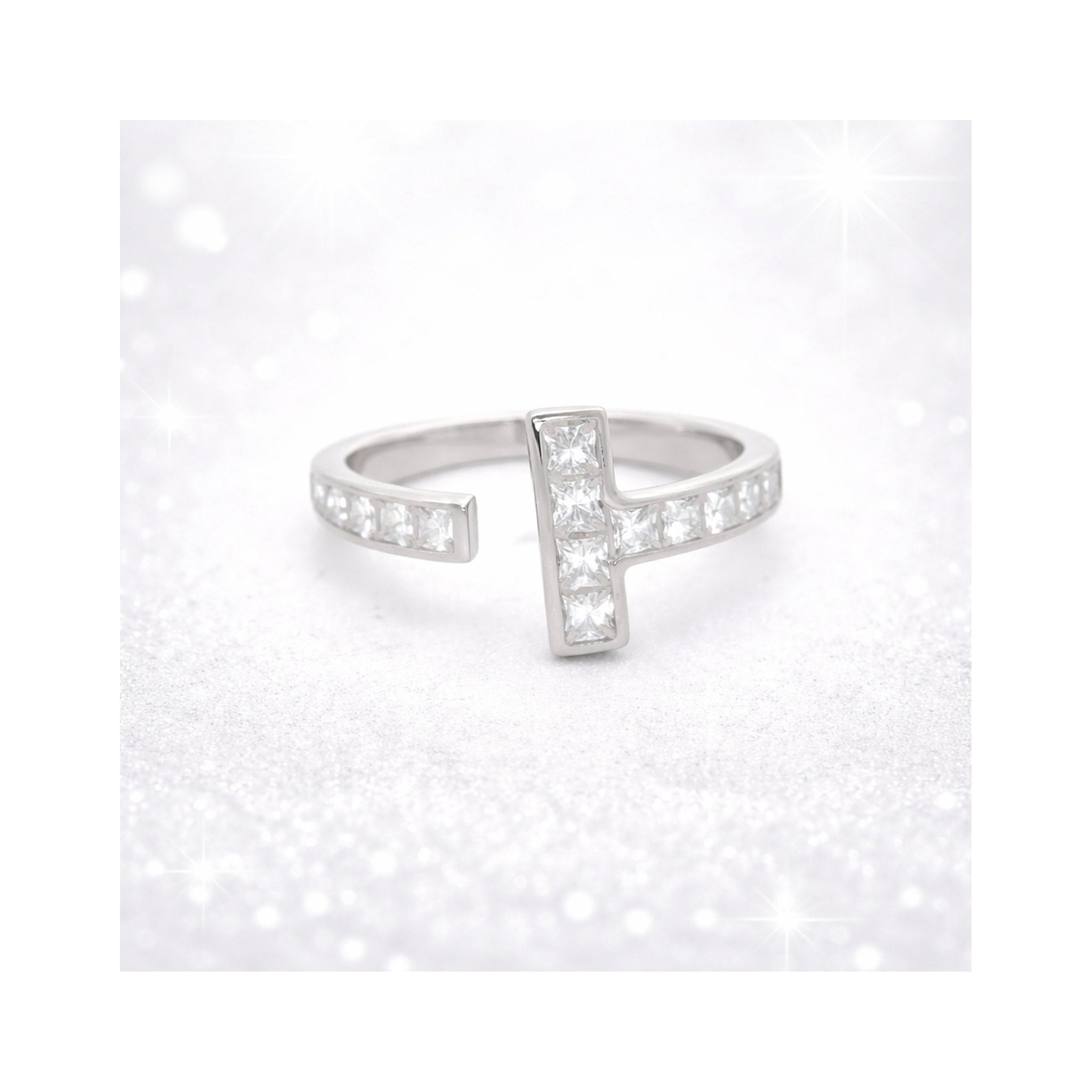 925 Sterling Silver Square-Cut Zircon Band Ring