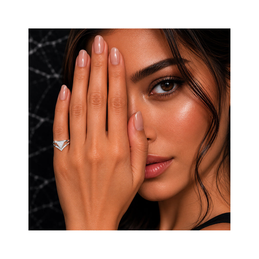 925 Sterling Silver Geometric Zircon Triangle Double Band Ring