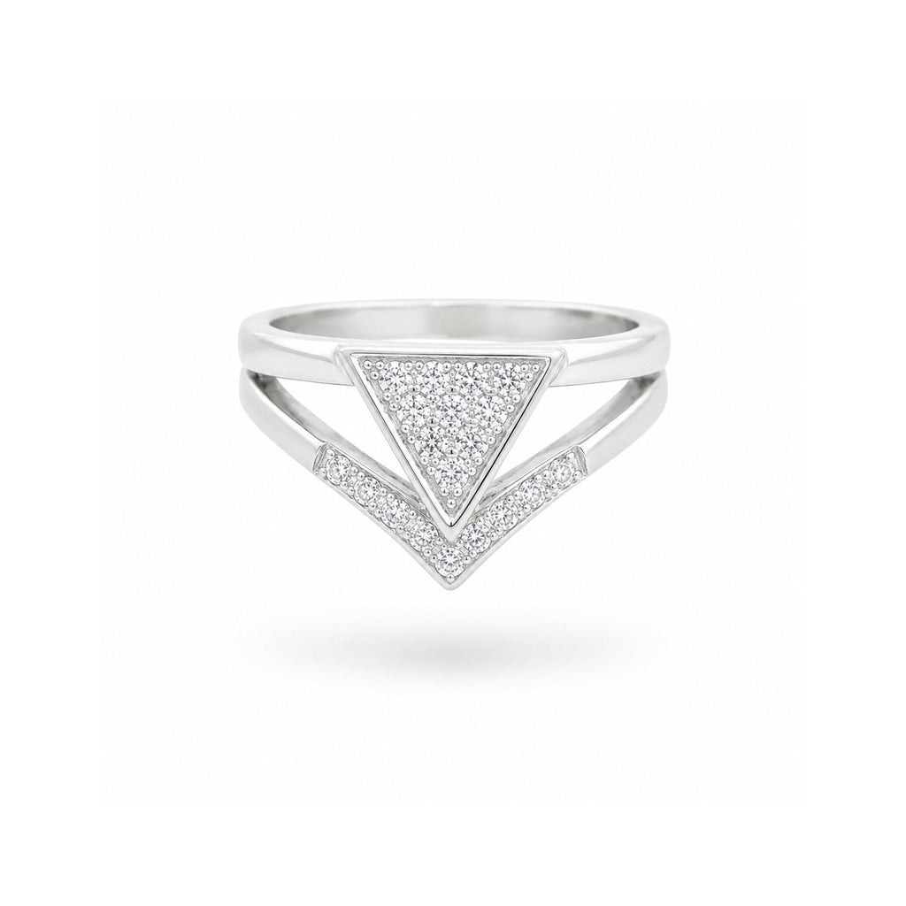 925 Sterling Silver Geometric Zircon Triangle Double Band Ring