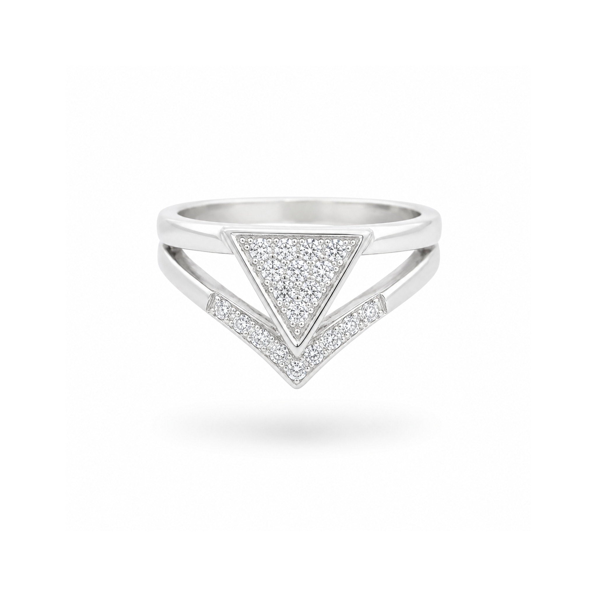 925 Sterling Silver Geometric Zircon Triangle Double Band Ring