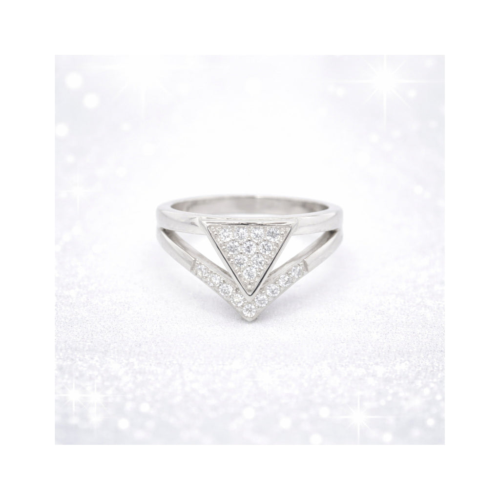 925 Sterling Silver Geometric Zircon Triangle Double Band Ring