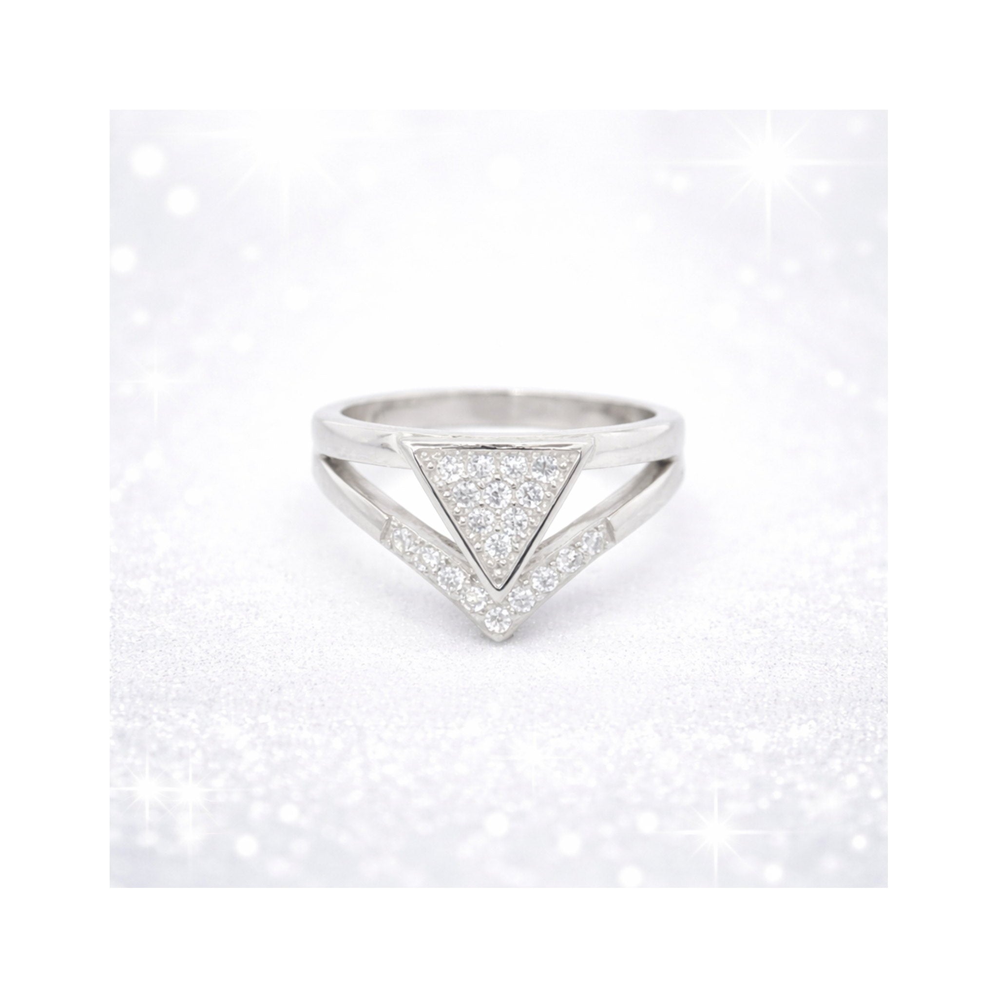 925 Sterling Silver Geometric Zircon Triangle Double Band Ring