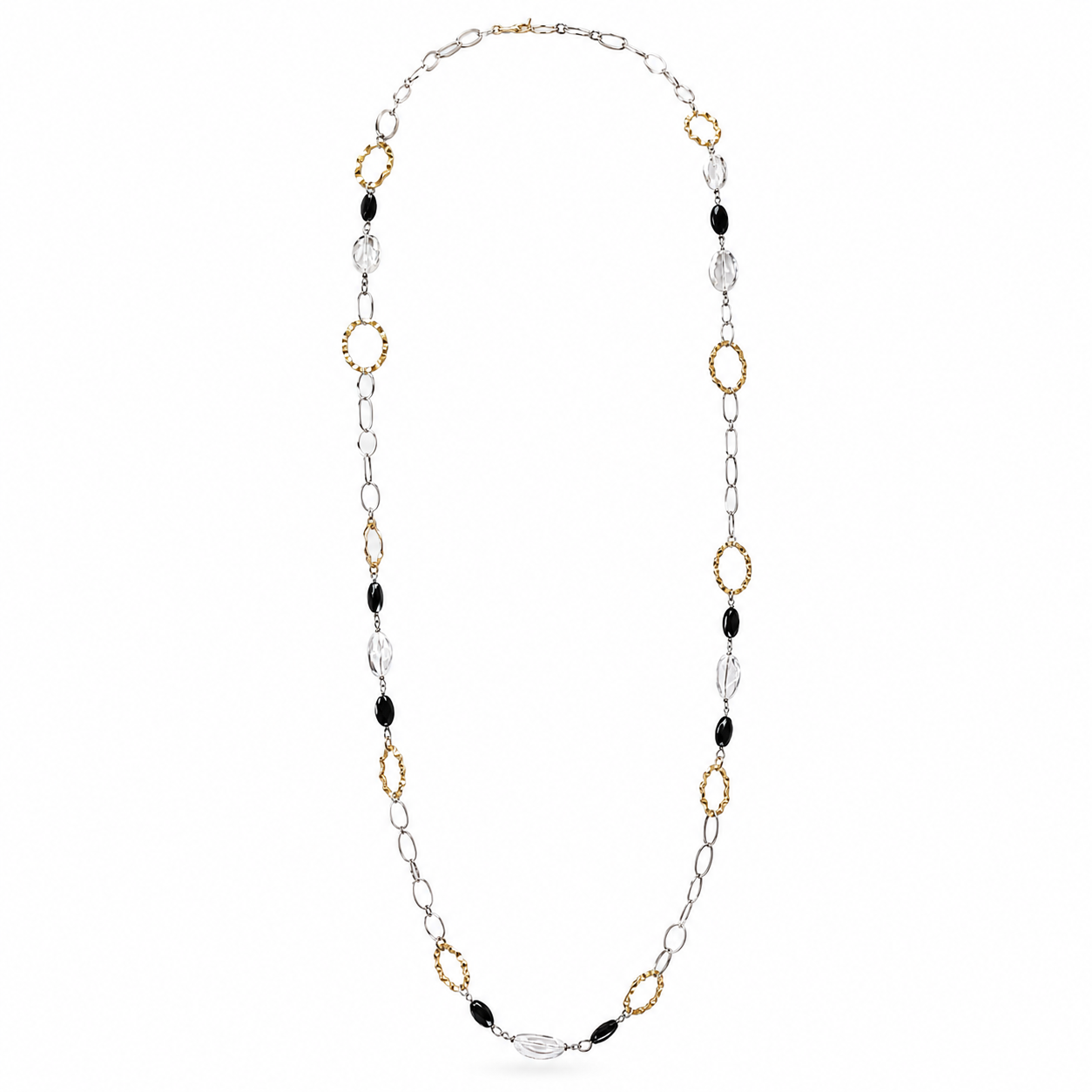 925 Sterling Silver Chain Necklace with Onyx and Clear Stones
