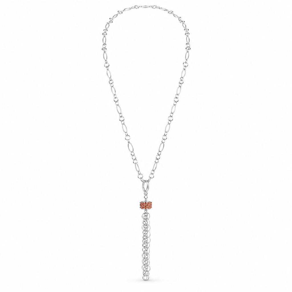 925 Sterling Silver Link Chain Necklace with Ruby Tassel Drop