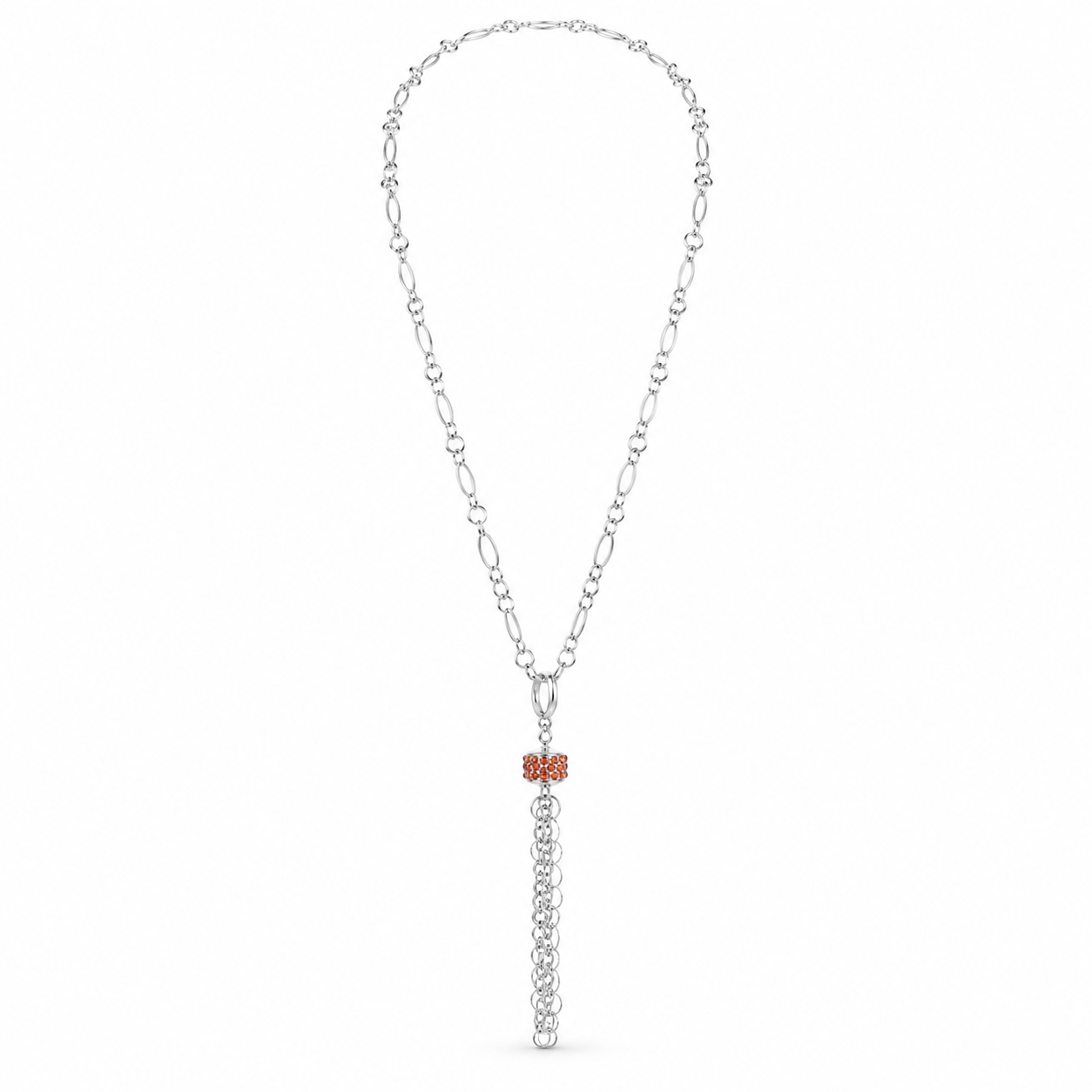 925 Sterling Silver Link Chain Necklace with Ruby Tassel Drop