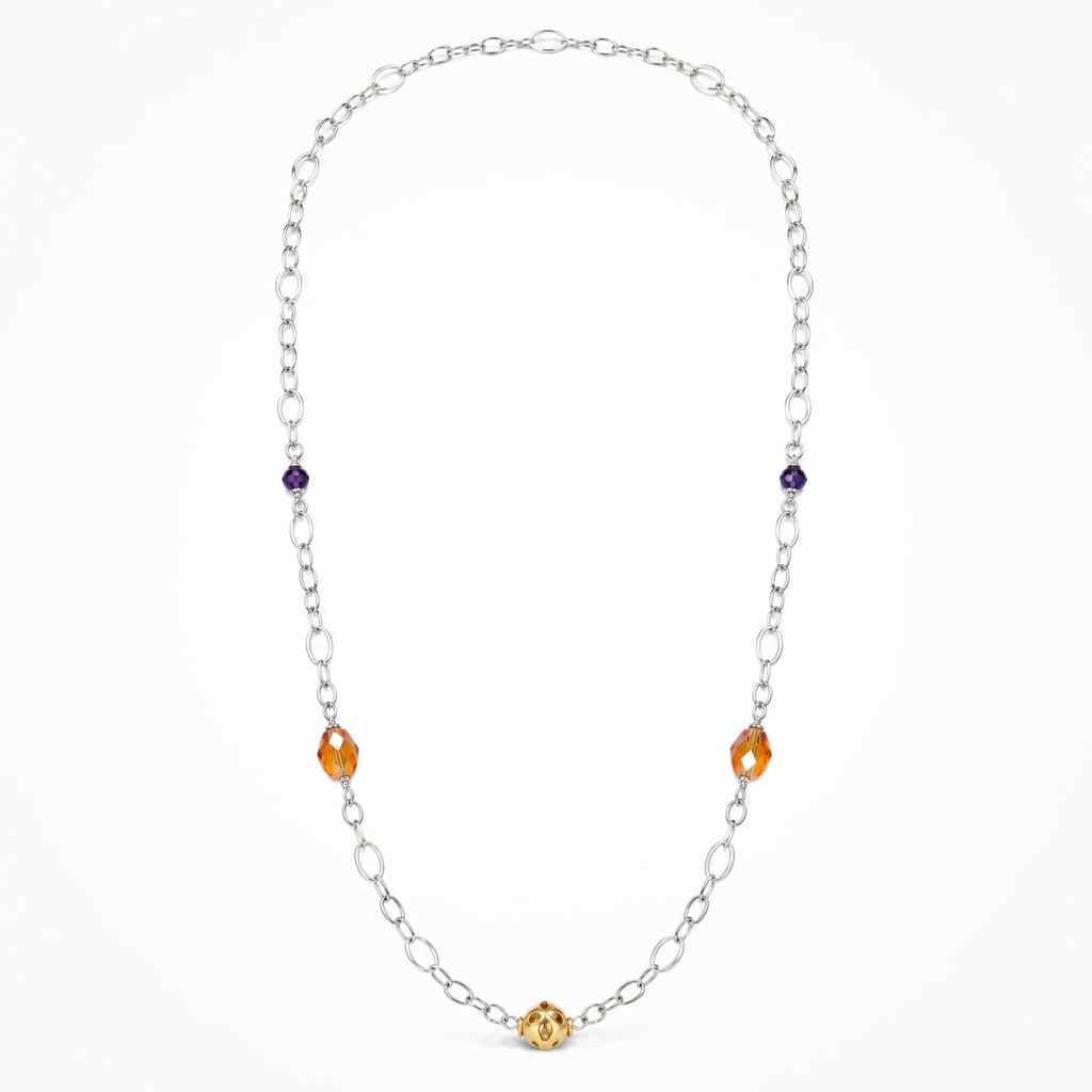 925 Sterling Silver Beaded Station Necklace