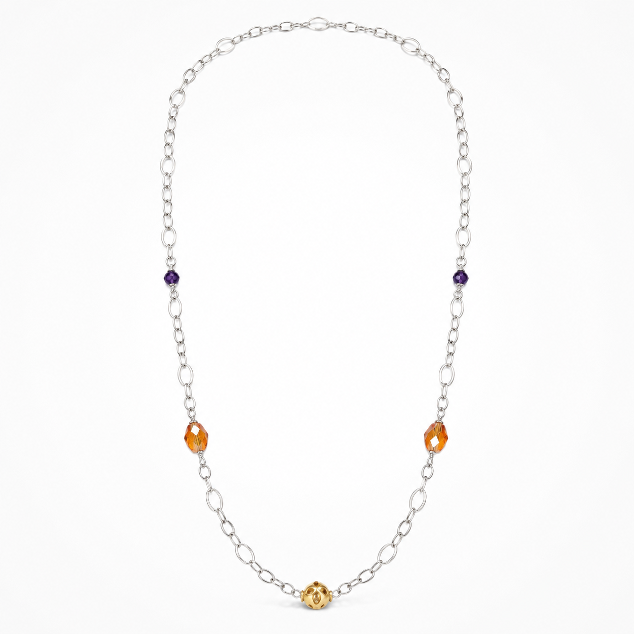 925 Sterling Silver Beaded Station Necklace
