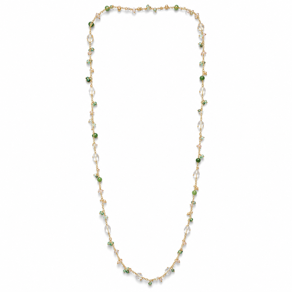 925 Sterling Silver Long Crystal Beaded Necklace