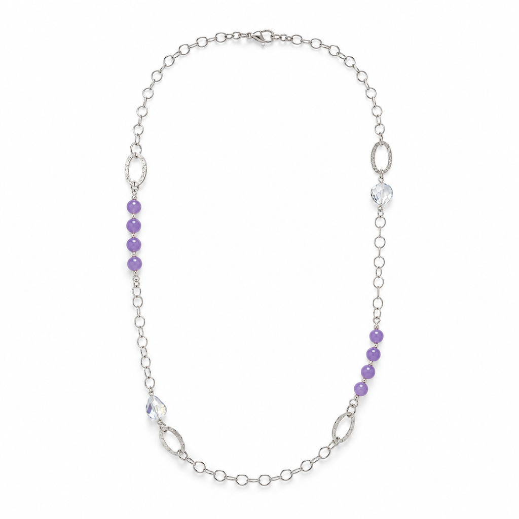 925 Sterling Silver Amethyst Beaded Station Necklace
