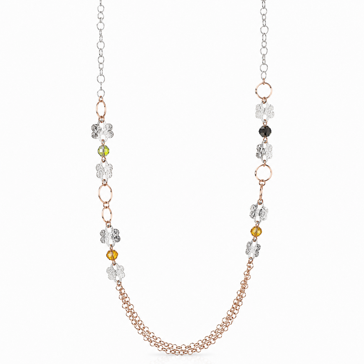 925 Sterling Silver and Crystal Floral Beaded Necklace