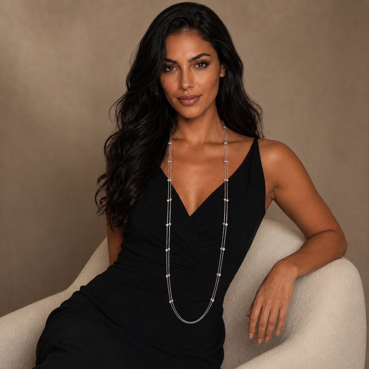 925 Sterling Silver  Layered Zircon Station Necklace