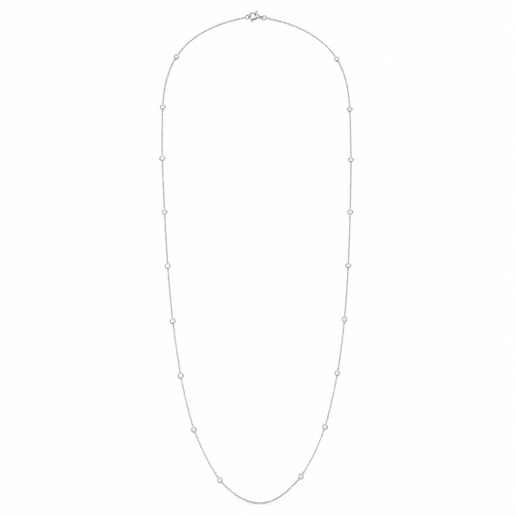 925 Sterling Silver  Layered Zircon Station Necklace