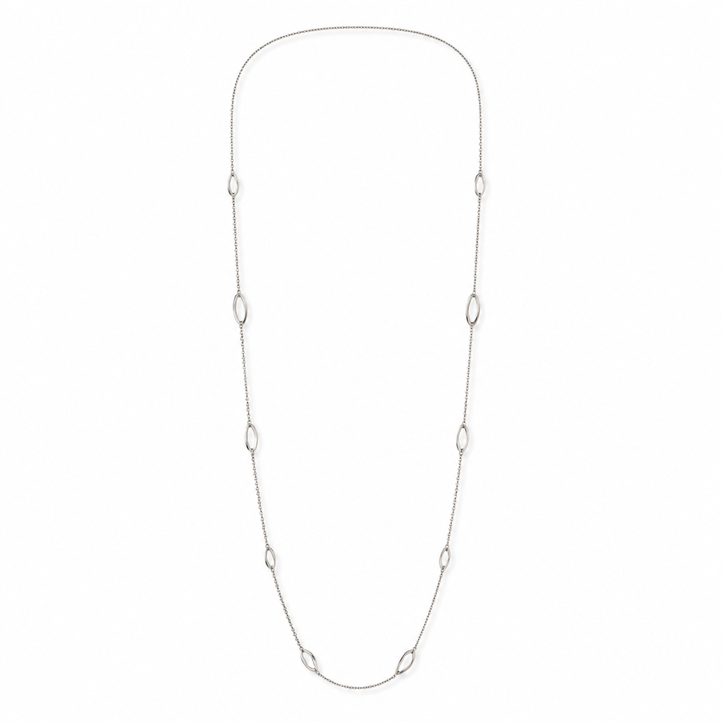925 Sterling Silver  Open Oval Station Chain Necklace