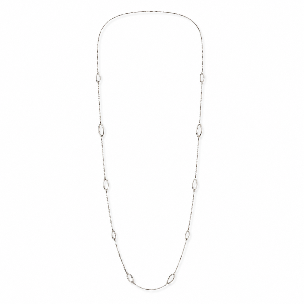 925 Sterling Silver  Open Oval Station Chain Necklace