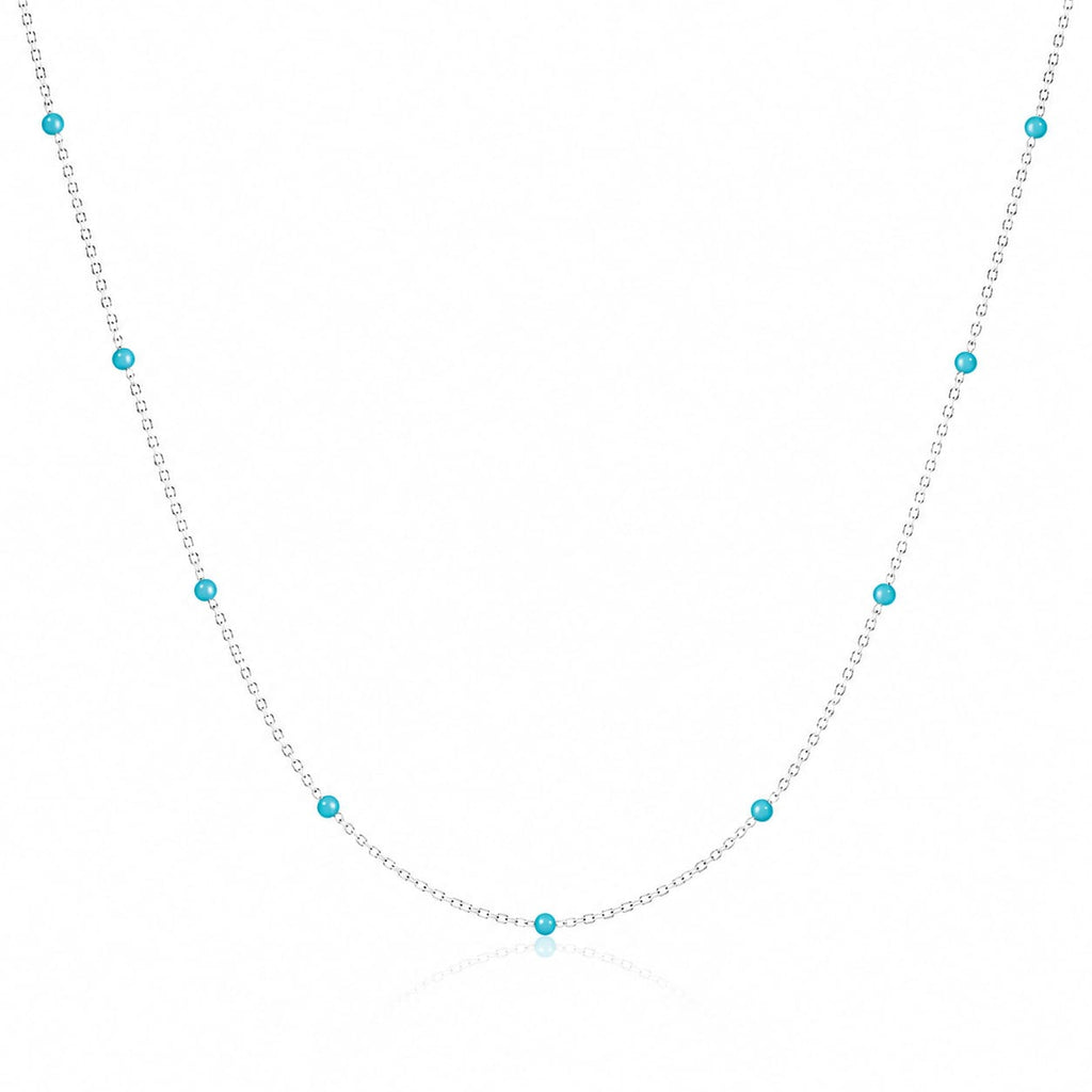 Light blue enamel beaded station necklace in 925 sterling silver