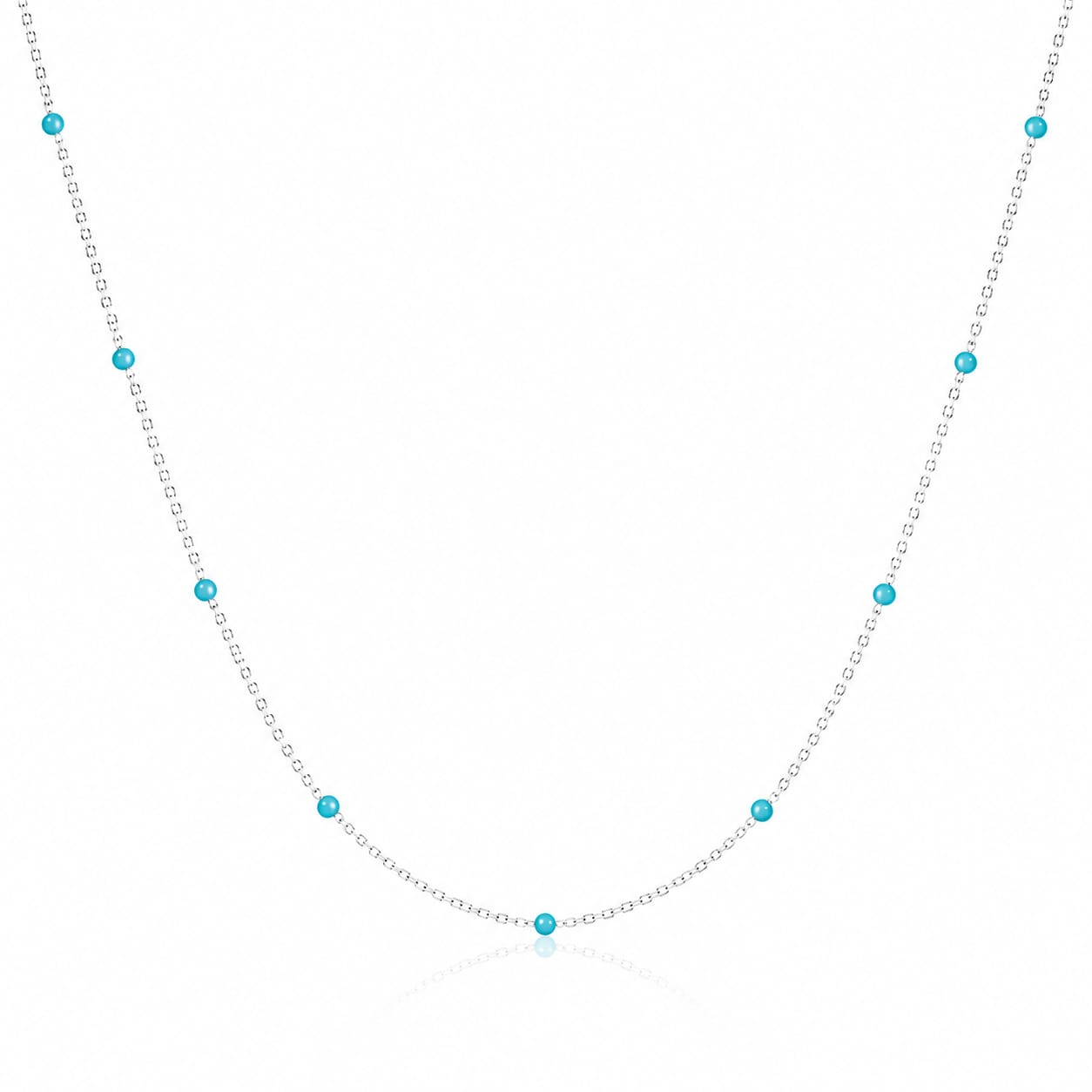 Light blue enamel beaded station necklace in 925 sterling silver